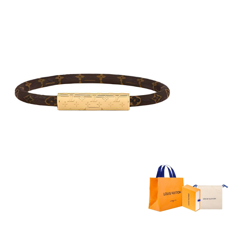 سوار Louis Vuitton بتصميم جلد Monogram وقفل ذهبي أنيق.