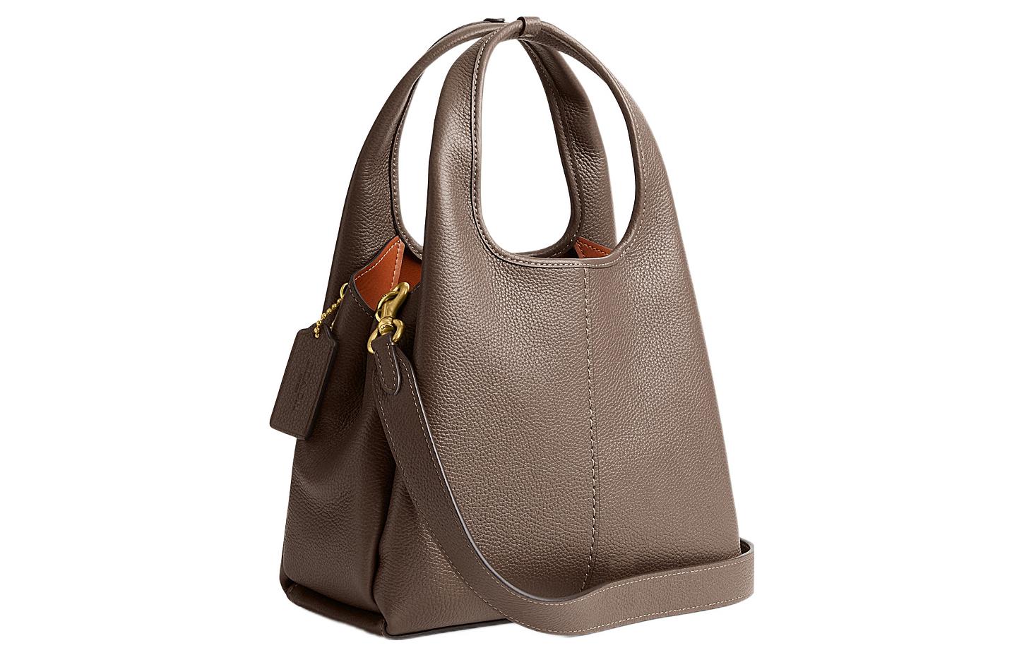 COACH Lana 23 Solid Gold Label Logo Pebble Pattern Zipper Quilted Hardware Buckle Leather Handbag Shoulder Bag Medium Women's Gray Brown