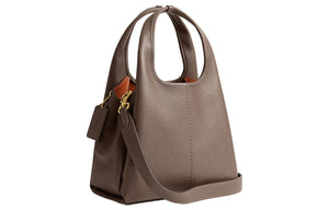 COACH Lana 23 Solid Gold Label Logo Pebble Pattern Zipper Quilted Hardware Buckle Leather Handbag Shoulder Bag Medium Women's Gray Brown