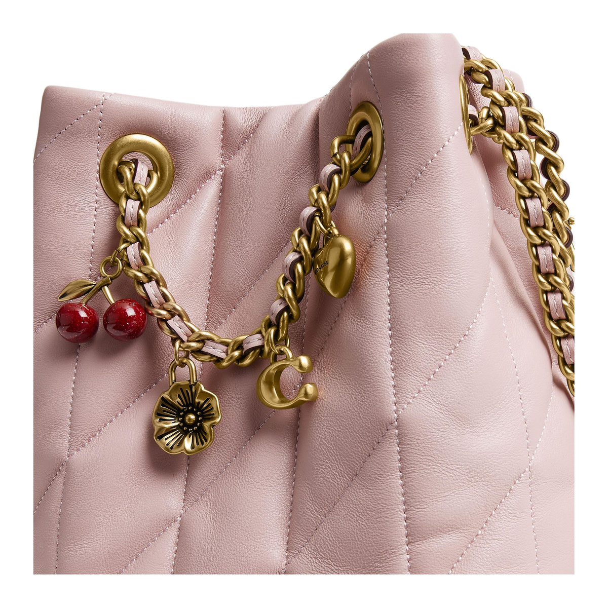 COACH Jade Qixi Festival Gift 15 Drawstring and Magnetic Closure Sheepskin Small Lucky Bag Crossbody Bag Mini Women's Pink