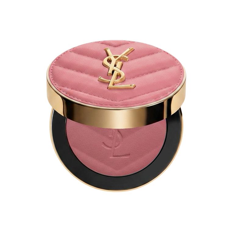 بلاشر بشعار YSL بدرجة وردي باهت، العلبة مغلقة ومفتوحة