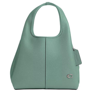 COACH Lana 23 Solid Color Black Label Logo Zipper Compartment Quilted Hardware Buckle Polished Pebble Pattern Leather Handbag Shoulder Bag Medium Women's Blue Crystal