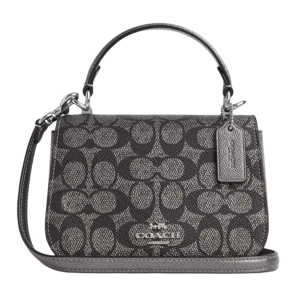 حقيبة يد Coach نسائية بتصميم سيج Signature أسود وفضي
