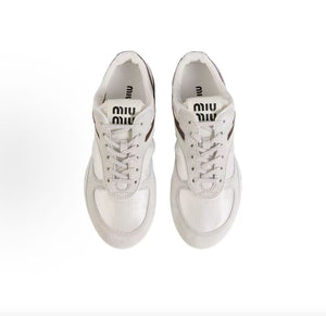 MIU MIU Gymnasium technical fabric logo embossed round toe lace-up low-top casual shoes, 2cm, women's white