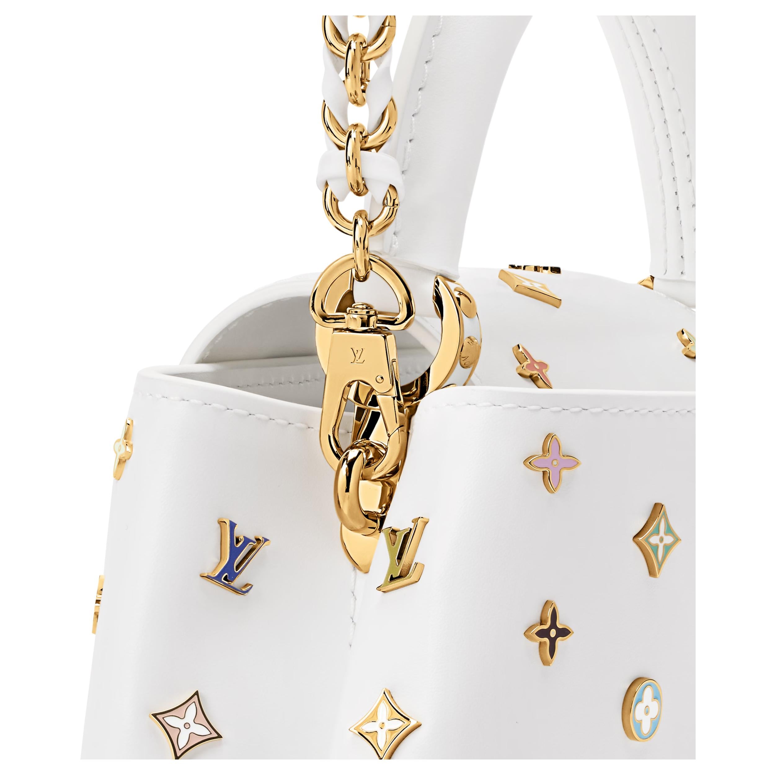 LOUIS VUITTON x Takashi Murakami Takashi Murakami Collaboration Capucines EW White Sancai Multicolor Monogram Full Metal Initials Logo Cowhide Single Shoulder Crossbody Handbag Mini Women's White
