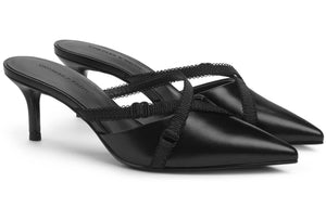 حذاء Mule نسائي مدبب بكعب قصير وأشرطة متقاطعة CHARLES & KEITH.