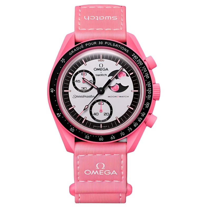 SWATCH x Omega Collaboration BIOCERAMIC MOONSWATCH Collection Quartz Movement Water Resistance 30 Meters Fashion Style Unisex Watch 42mm White Dial Botanical Ceramic Case VELCRO® Strap