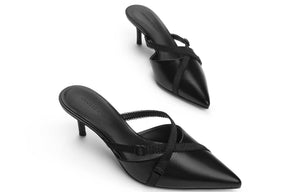 حذاء Mule نسائي مدبب بكعب قصير وأشرطة متقاطعة CHARLES & KEITH.
