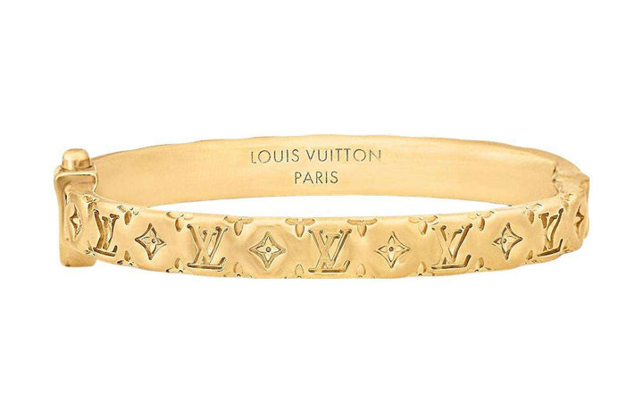 LOUIS VUITTON embossed monogram embellished with metal bracelet women's gold