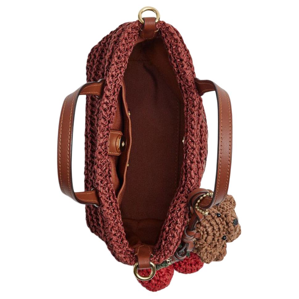 COACH City 15 Brand Logo Detachable Shoulder Strap Straw Textured Calfskin Tote Tote Mini Women's Straw Color Combination Reddish