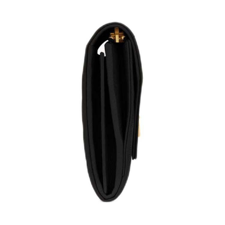 محفظة Saint Laurent جلد أسود بشعار ذهبي.