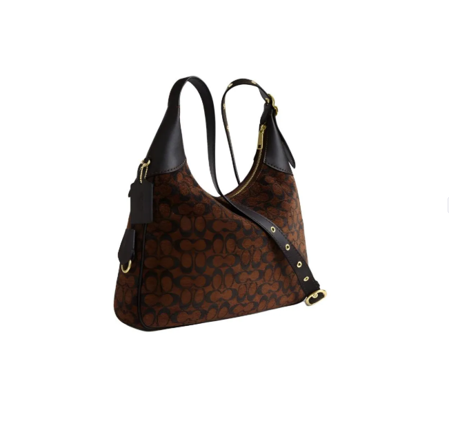 COACH Ella 36 brand logo zipper closure fabric underarm shoulder bag large size women's truffle brown