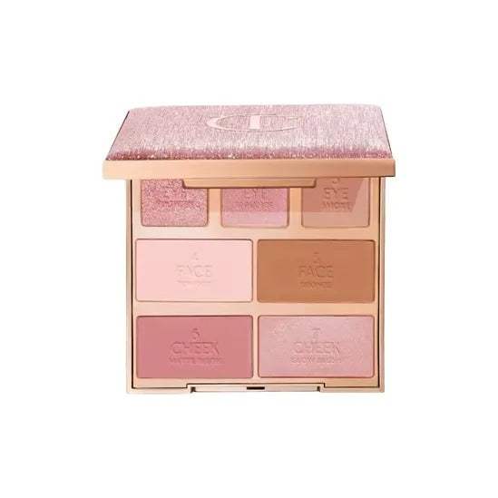 لوحة مكياج شارلوت تلبوري هوليوود انستانت لوك بدرجات بريتي جلوينج بيوتي بظلال نود وردي وبرونزي مع تصميم وردي لامع