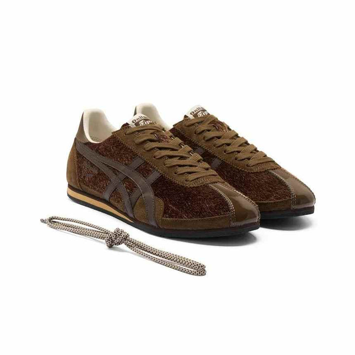 Brown Asics Onitsuka Tiger Mexico 66 sneakers with rich leather and iconic side stripes, paired with extra laces.