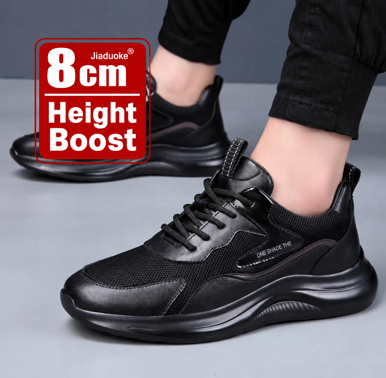 حذاء Jiaduoke رياضي أسود بزيادة طول 8cm للرجال