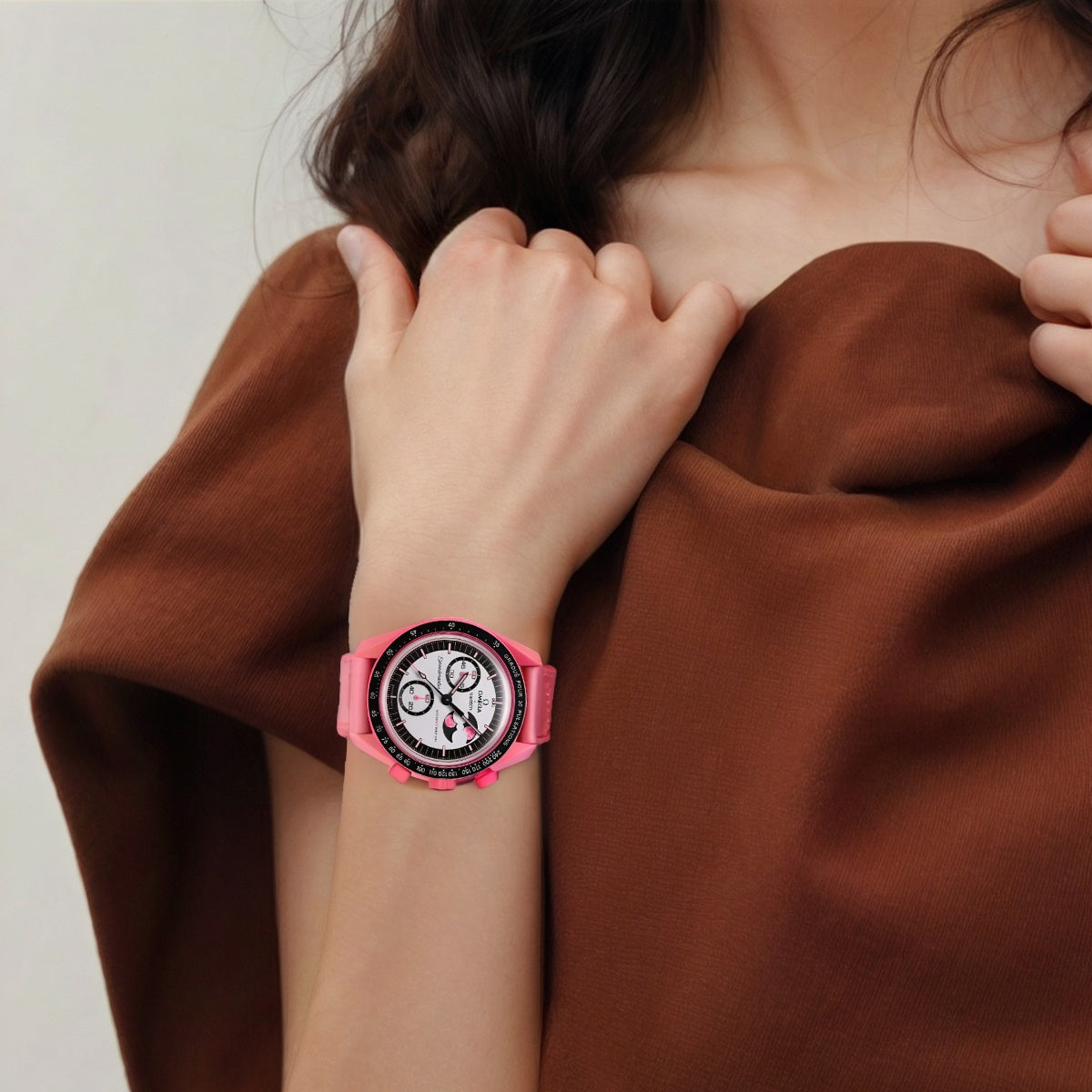 SWATCH x Omega Collaboration BIOCERAMIC MOONSWATCH Collection Quartz Movement Water Resistance 30 Meters Fashion Style Unisex Watch 42mm White Dial Botanical Ceramic Case VELCRO® Strap