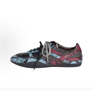 MIU MIU Gymnasium Leather Python Print Round Toe Lace-up Low-top Casual Shoes for Women, Blue