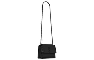 SAINT LAURENT YSL SUNSET Black Label Logo Chain Cowhide Sunset Bag Crossbody Single Shoulder Bag Women's Black