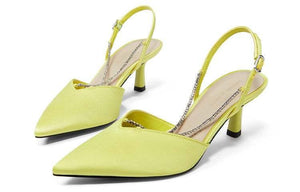 حذاء Heels كعب قصير أصفر ليموني بحزام كريستال CHARLES & KEITH.