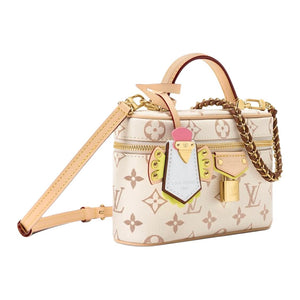 LOUIS VUITTON Crafty Vanity Classic Monogram Detachable Woven Chain Shoulder Strap Coated Canvas Makeup Bag for Women Sand Color