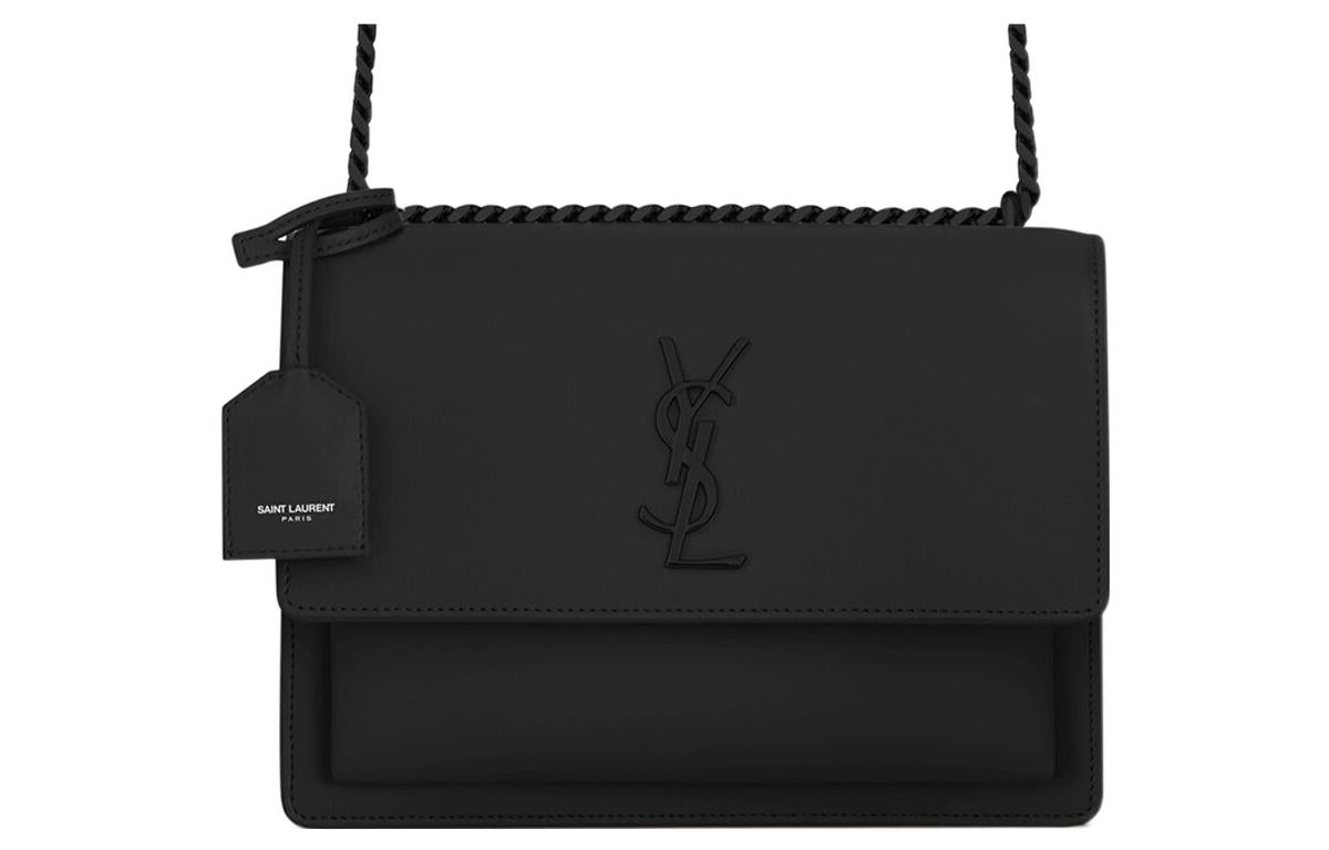 SAINT LAURENT YSL SUNSET Black Label Logo Chain Cowhide Sunset Bag Crossbody Single Shoulder Bag Women's Black