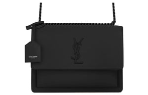 SAINT LAURENT YSL SUNSET Black Label Logo Chain Cowhide Sunset Bag Crossbody Single Shoulder Bag Women's Black