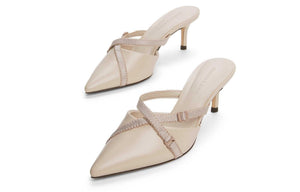 حذاء Mule نسائي مدبب بكعب قصير وأشرطة متقاطعة CHARLES & KEITH.