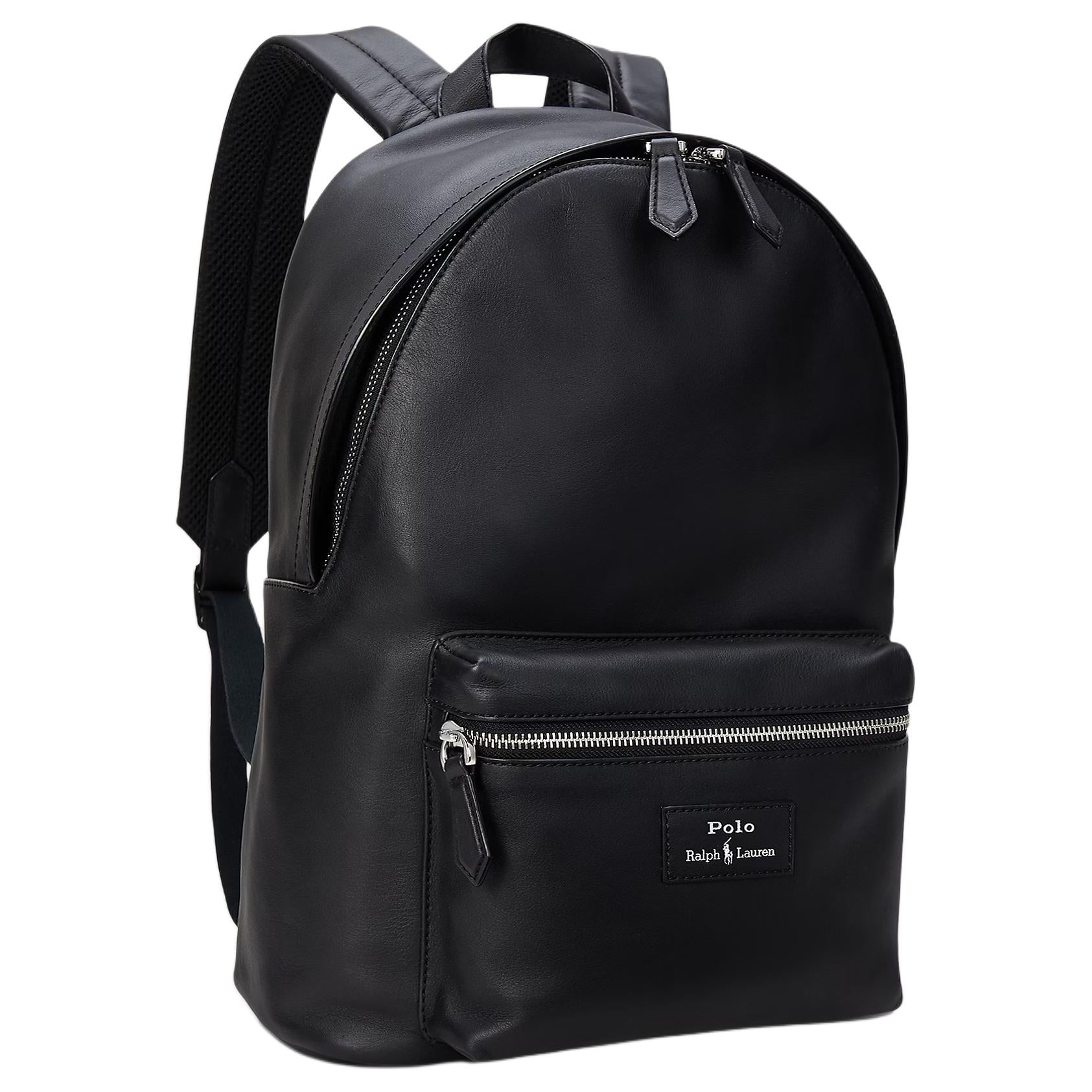 Polo Ralph Lauren logo zipper closure leather backpack and backpack men's black