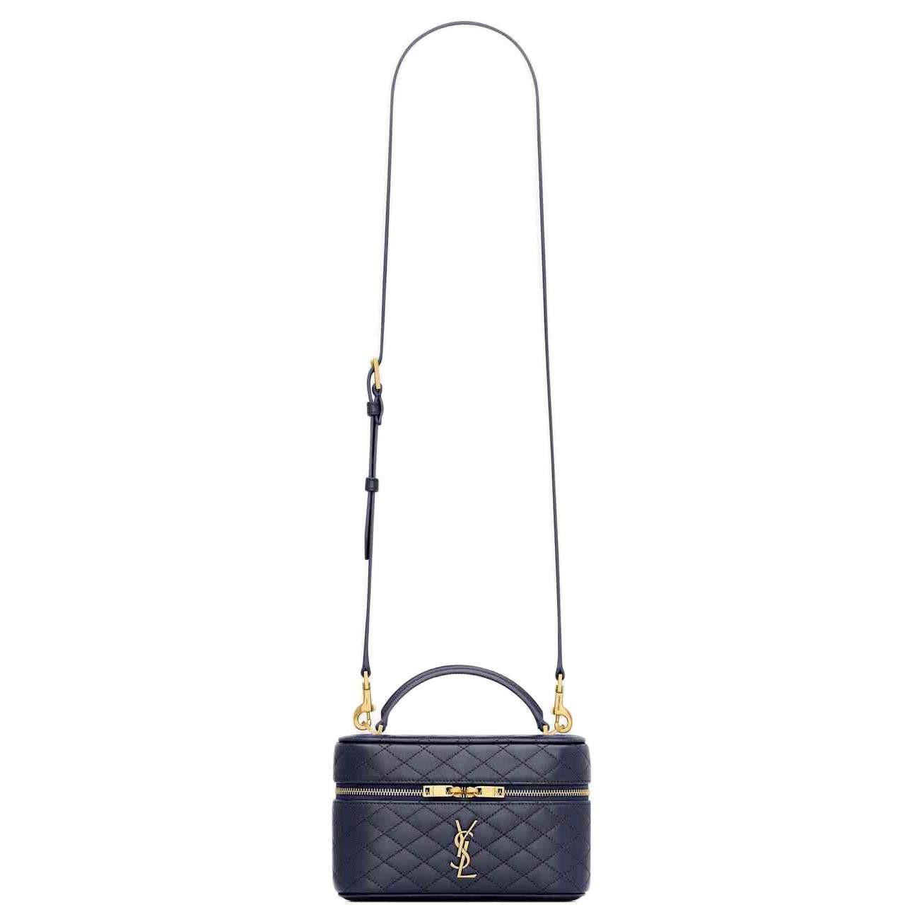 SAINT LAURENT Blue حقيبة مستحضرات تجميل جلد ماعز فاخرة ومبطنة | أصلي.