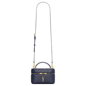 SAINT LAURENT Blue حقيبة مستحضرات تجميل جلد ماعز فاخرة ومبطنة | أصلي.