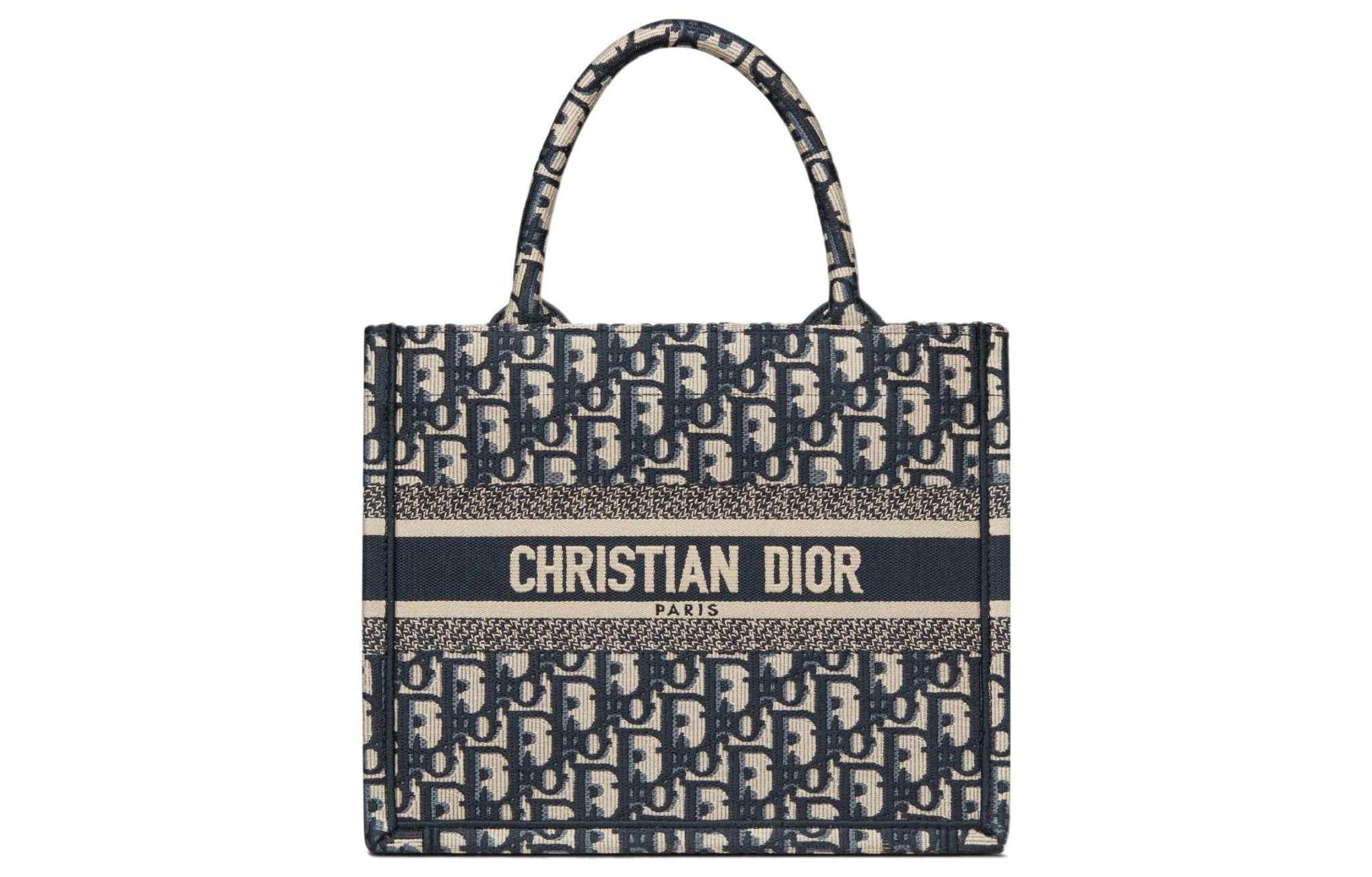 DIOR Small Denim Blue Embroidered Oblique Book Tote.