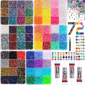 72 compartment multicolor rhinestones set with tools - أحجار الراين 72 خانة وفصوص كريستالية
