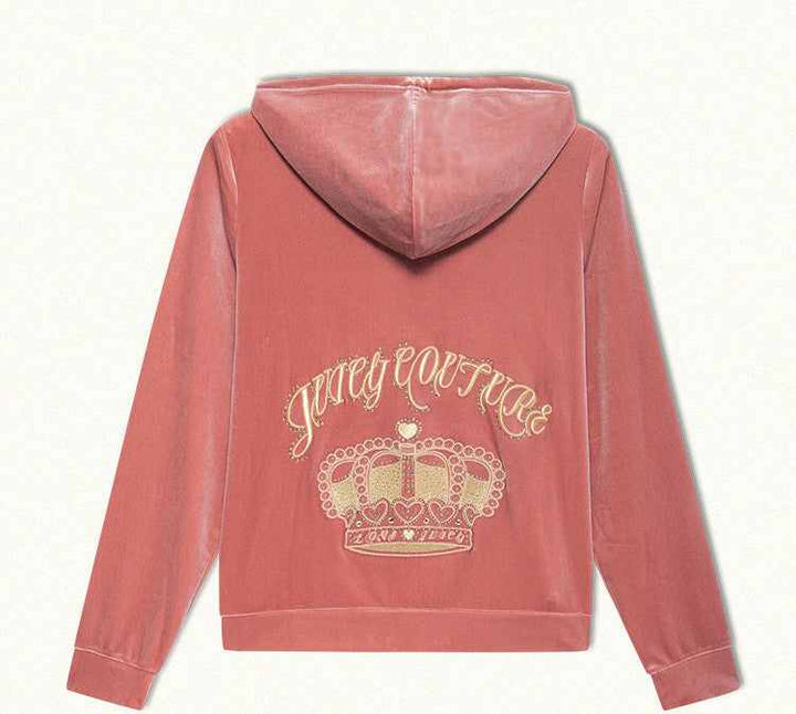 Juicy Couture pink velvet jacket with embroidered logo and crown.