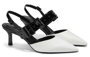 حذاء كعب Slingback أبيض وأسود بمقدمة مدببة CHARLES & KEITH.