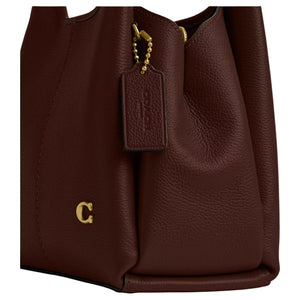 COACH Lana 22 Metal Logo Polished Pebble Leather Handbag Small Size Women's Brass Maple Color