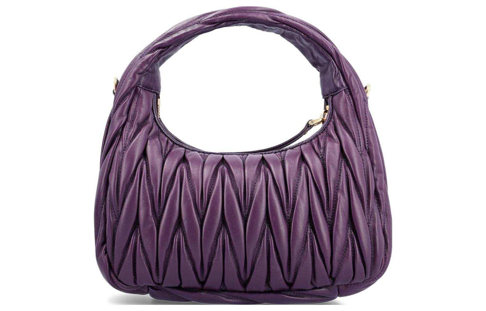 MIU MIU Miu Wander Jacquard Crossbody Tote Purple.