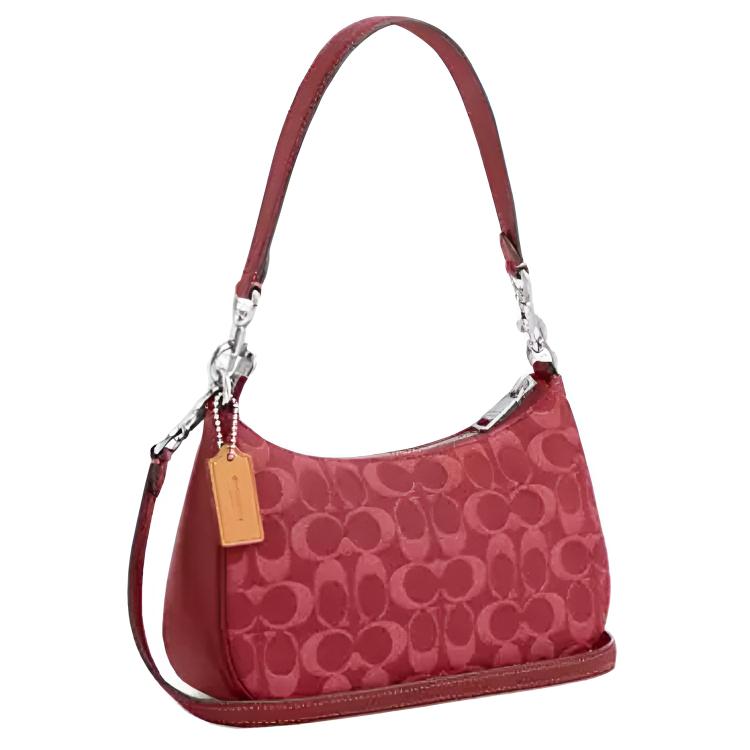 COACH Teri 24 Zipper Closure Denim Single Shoulder Bag Medium Size Women's Red