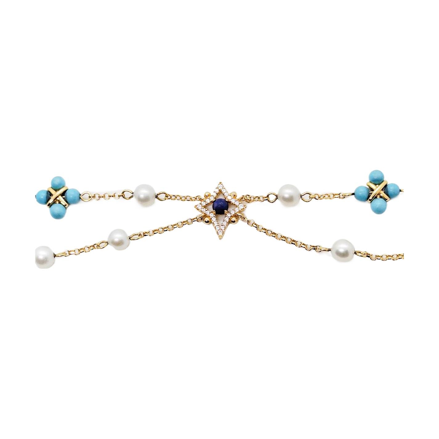 apm monaco Soleil Roman-style niche design INS trendy pearls and blue stones 925 silver elegant and exquisite 925 silver bracelet for women