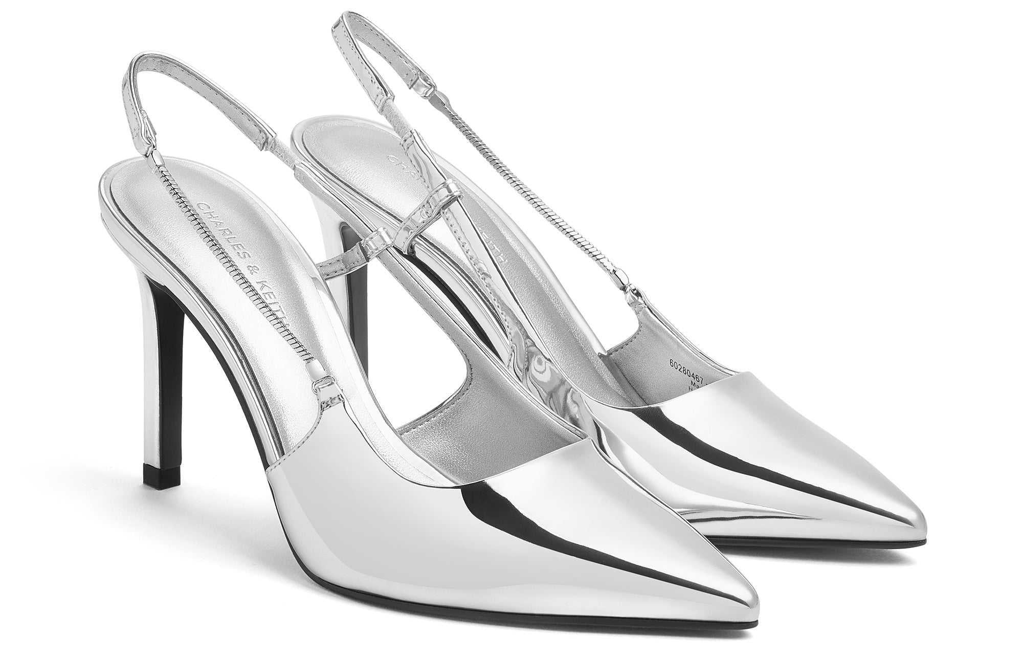 حذاء كعب عالي Slingback لامع بتفاصيل سحاب CHARLES & KEITH.