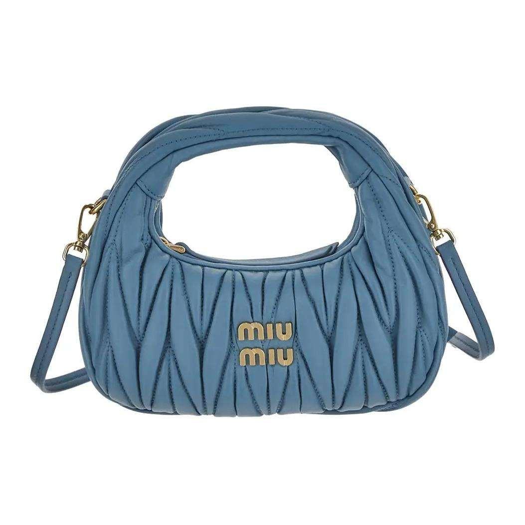 MIU Miu Wander Matelassé Hobo Bag Shoulder Crossbody Mini Blue.