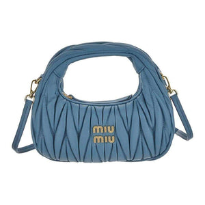 MIU Miu Wander Matelassé Hobo Bag Shoulder Crossbody Mini Blue.