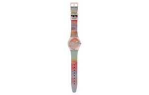 SWATCH Quartz Movement 30m Water Resistance Unisex Unisex Watch 34mm Red Dial Biogenic Case Silicone Strap