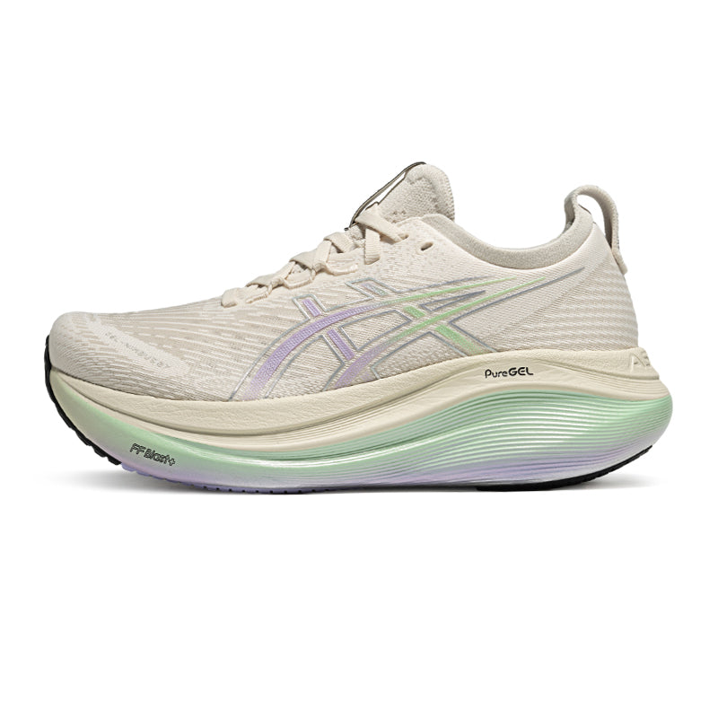 حذاء جري ASICS Gel-Nimbus 27 - لون بيج بلمسات ملونة