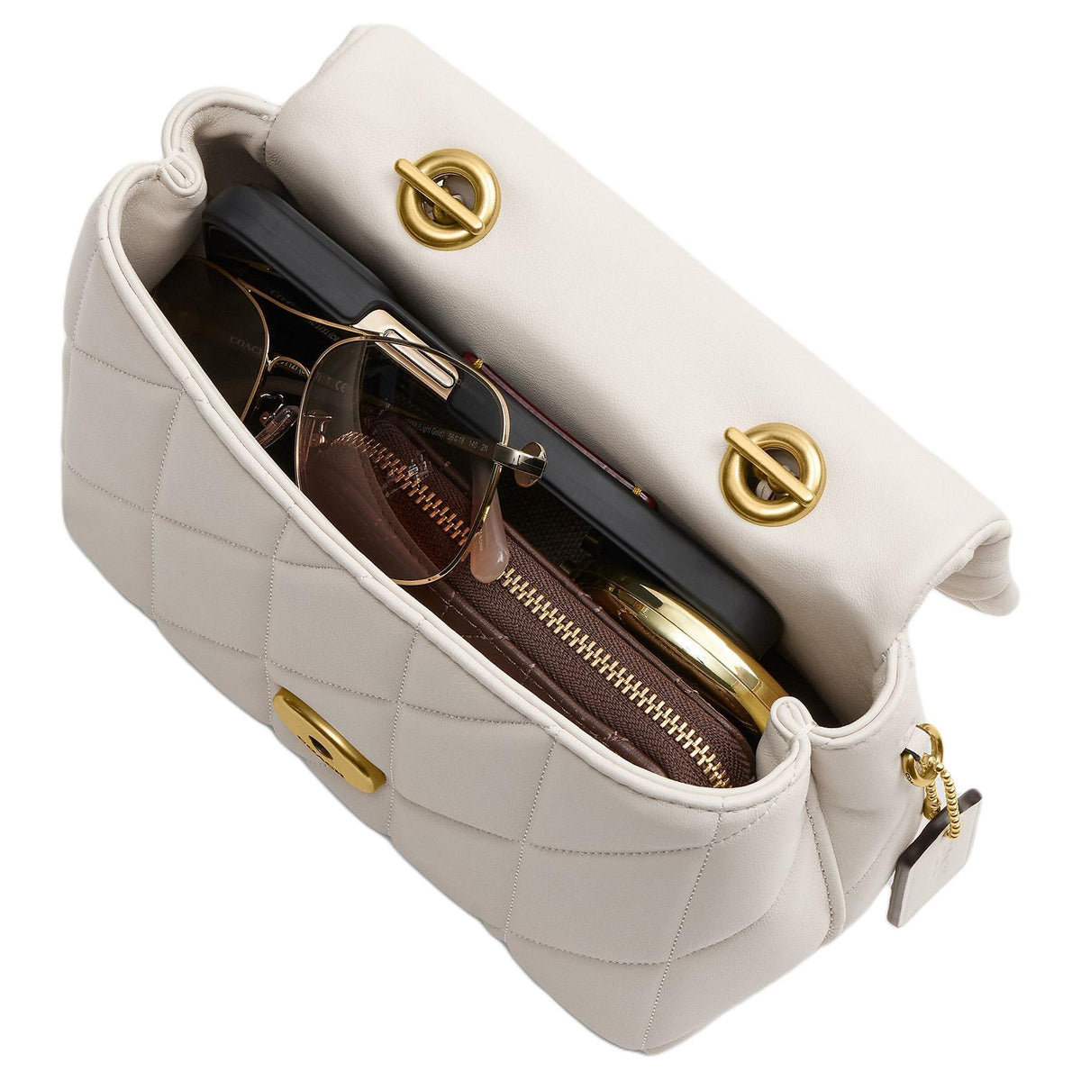 COACH Tabby 19 Quilted Decoration Sheepskin Crossbody Handbag Small Size Women's Chalk White