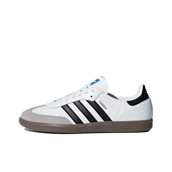 Adidas Originals حذاء SAMBA OG للجنسين بسطح علوي ناعم وتصميم مريح بلون أسود وأبيض ورمادي | Adidas Sneakers