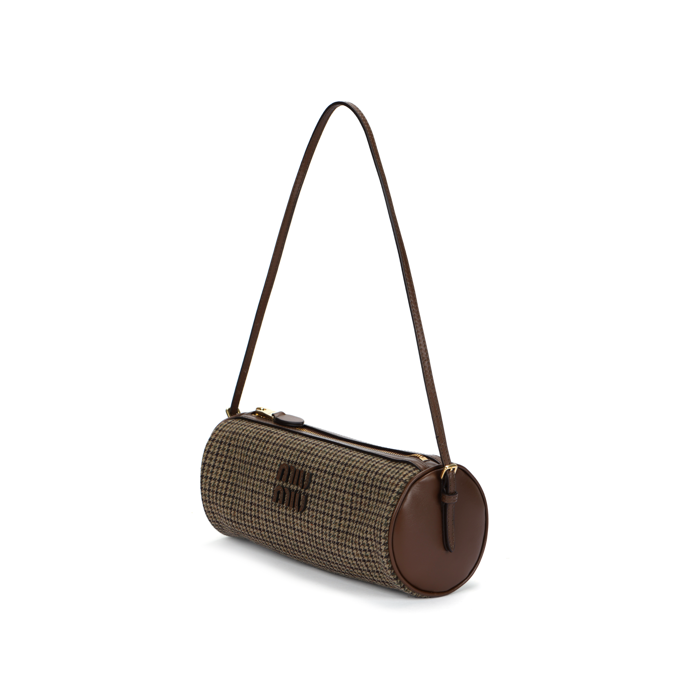 MIU MIU Miu Miu Leather Logo Text Fabric Pen Holder Bag Single Shoulder Bag Women's Dark Brown