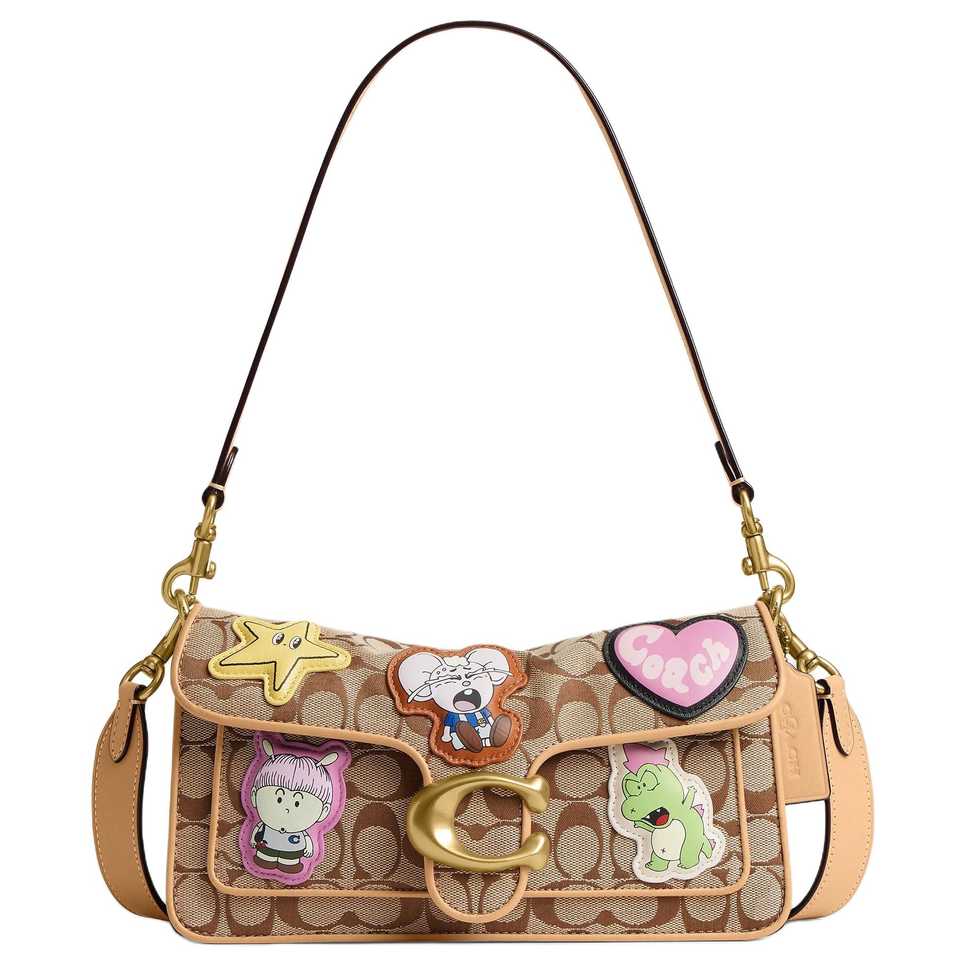 COACH × Brain Dead Collaboration Soft Tabby 26 logo print fabric shoulder bag medium size unisex couple style khaki