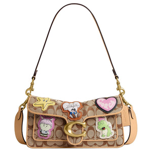 COACH × Brain Dead Collaboration Soft Tabby 26 logo print fabric shoulder bag medium size unisex couple style khaki