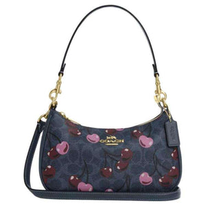Coach Teri Shoulder Bag with Cherry Print (Blue) - حقيبة كوتش تيري كحلي بنقشة الكرز.
