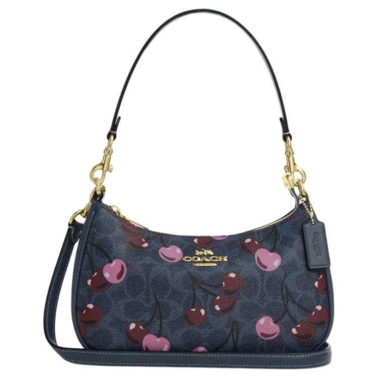 Coach Teri Shoulder Bag with Cherry Print (Blue) - حقيبة كوتش تيري كحلي بنقشة الكرز.
